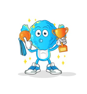 candy head cartoon winner with trophie. cartoon character