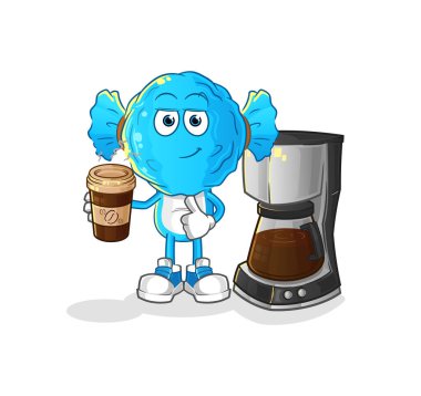 candy head cartoon drinking coffee illustration. character vector