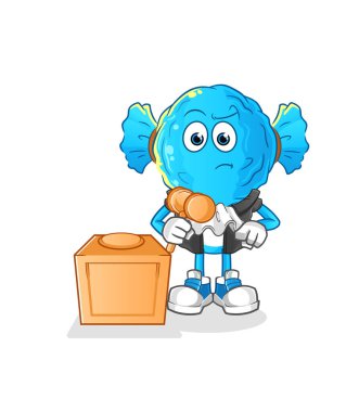 candy head cartoon judge holds gavel. character vector