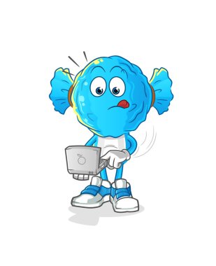 candy head cartoon with laptop mascot. cartoon vector