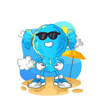 candy head cartoon sunbathing in summer. character vector