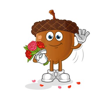 acorn head cartoon with bouquet mascot. cartoon vector