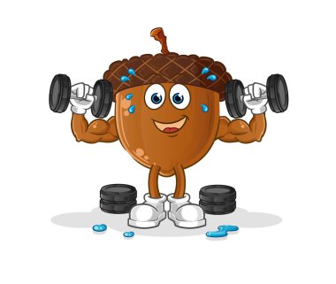 acorn head cartoon weight training illustration. character vector