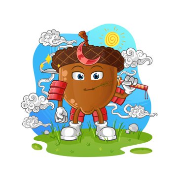 acorn head cartoon samurai. cartoon mascot vector