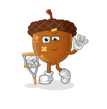 acorn head cartoon sick with limping stick. cartoon vector