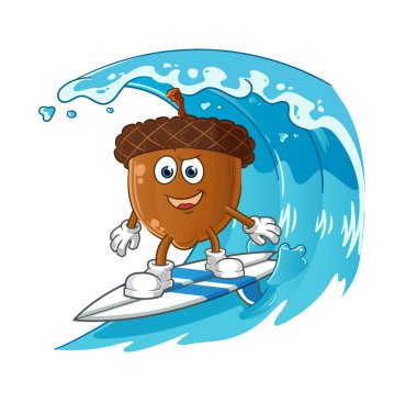 acorn head cartoon surfing character. cartoon mascot vector