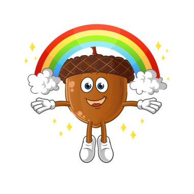 acorn head cartoon with a rainbow. cartoon vector
