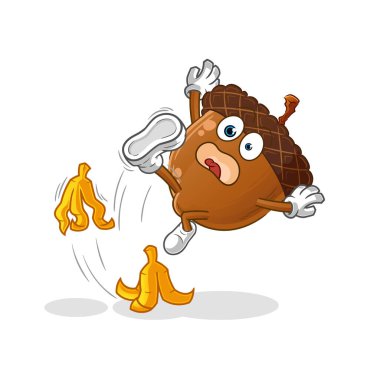 acorn head cartoon slipped on banana. cartoon mascot vector