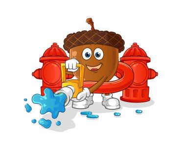 acorn head cartoon firefighter vector. cartoon character