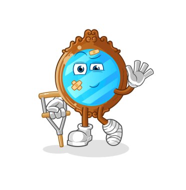 mirror sick with limping stick. cartoon mascot vector