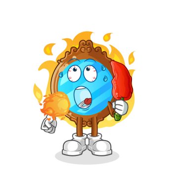 mirror eat hot chilie mascot. cartoon vector