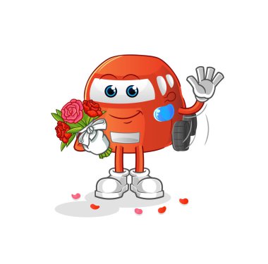 car with bouquet mascot. cartoon vector