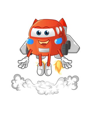 car with jetpack mascot. cartoon vector