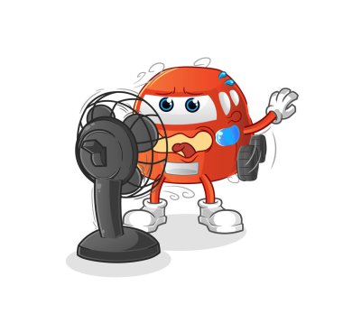 car in front of the fan character. cartoon mascot vector