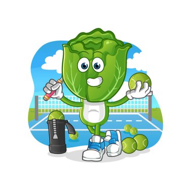 cabbage head cartoon plays tennis illustration. character vector