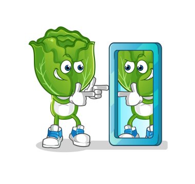 cabbage head cartoon looking into mirror. cartoon mascot vector