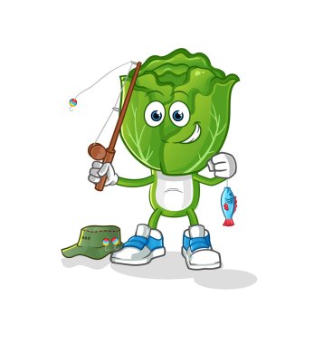 cabbage head cartoon fisherman illustration. character vector