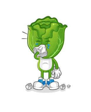 cabbage head cartoon blowing nose character. cartoon mascot vector