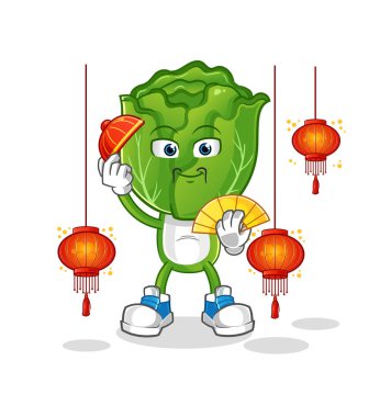 cabbage head cartoon Chinese with lanterns illustration. character vector