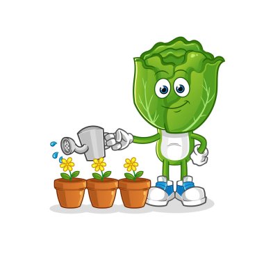 cabbage head cartoon watering the flowers mascot. cartoon vector