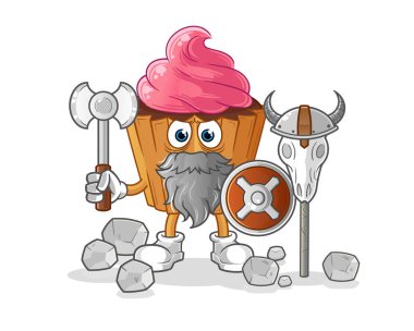 cupcake viking with an ax illustration. character vector