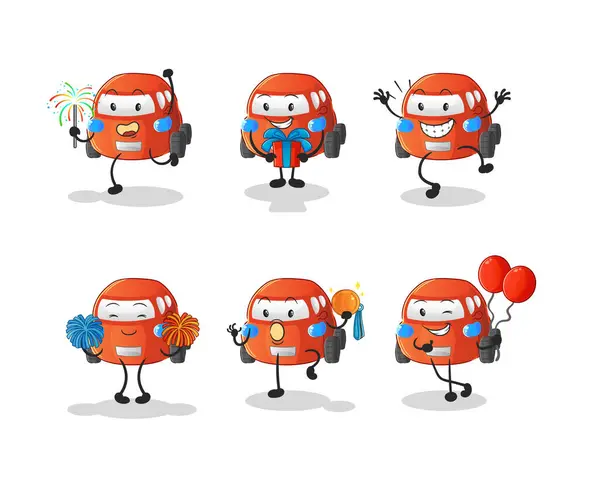 Car Celebration Set Character Cartoon Mascot Vector — Vettoriale Stock