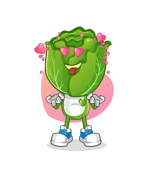 Cabbage Head Cartoon Fallin Love Vector Cartoon Character — Stock Vector