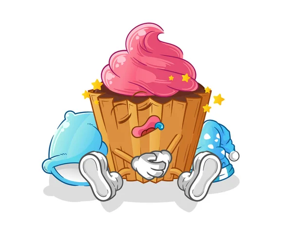 Personagem Adormecido Cupcake Vetor Mascote Desenhos Animados — Vetor de Stock