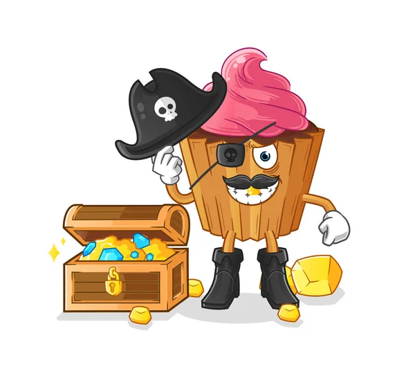 Cupcake Pirate Treasure Mascot Cartoon Vector — Stock Vector