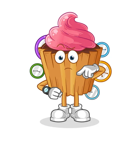 Cupcake Wristwatch Cartoon Cartoon Mascot Vector — ストックベクタ