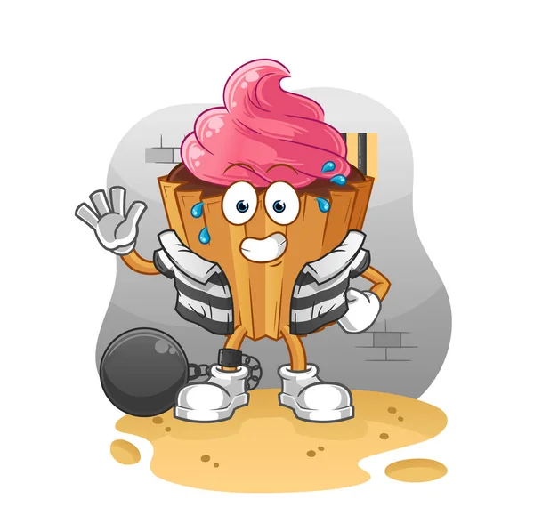 Cupcake Criminal Jail Cartoon Character — Stockvector
