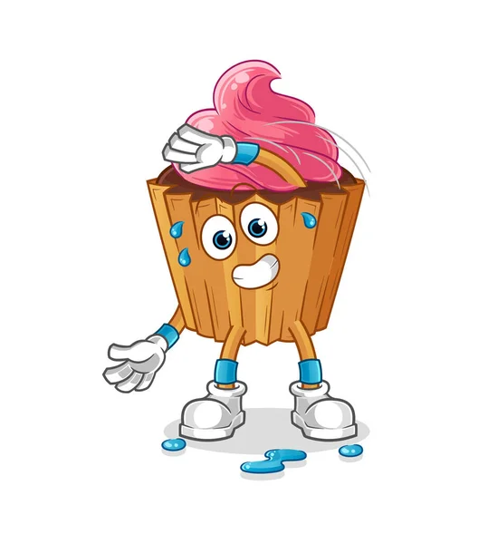 Cupcake Stretching Character Cartoon Mascot Vector — ストックベクタ
