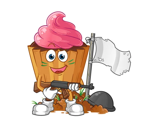 Cupcake Army Character Cartoon Mascot Vector — Stock Vector