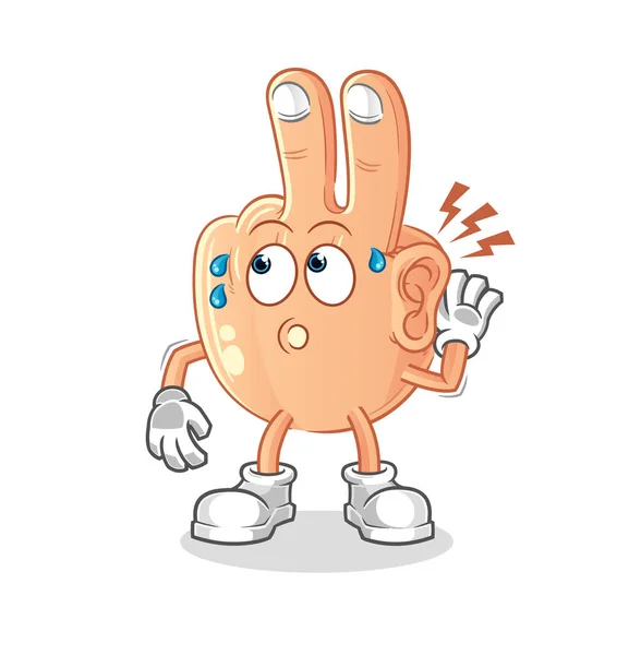 Peace Finger Head Cartoon Eavesdropping Vector Cartoon Character — Stockvector