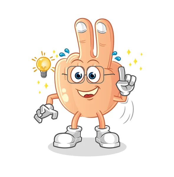 Peace Finger Head Cartoon Got Idea Mascot Vector — ストックベクタ
