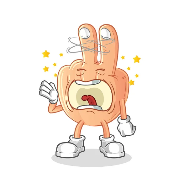 Peace Finger Head Cartoon Yawn Character Cartoon Mascot Vector — Stockvektor