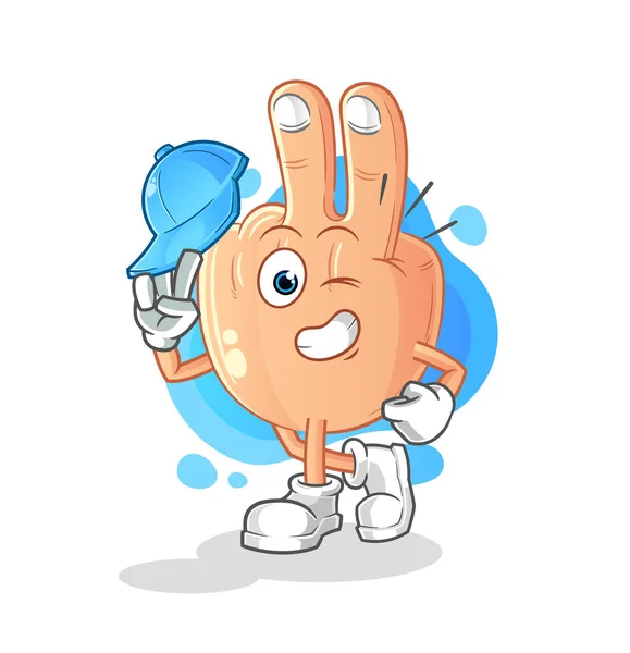 Peace Finger Head Cartoon Young Boy Character Cartoon — Stockvector