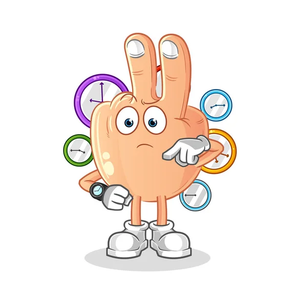 Peace Finger Head Cartoon Wristwatch Cartoon Mascot Vector — Archivo Imágenes Vectoriales