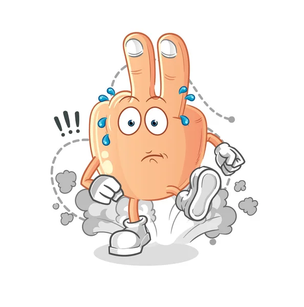 Peace Finger Head Cartoon Running Illustration Character Vector — Stockvector