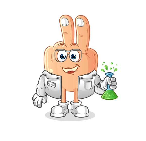 Peace Finger Head Cartoon Scientist Character Cartoon Mascot Vector — Stockvektor