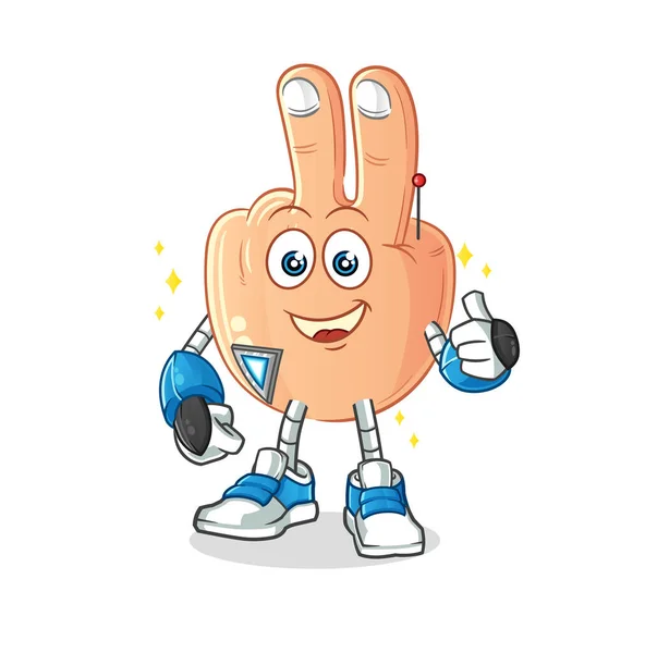 Peace Finger Head Cartoon Robot Character Cartoon Mascot Vector — Stockvektor