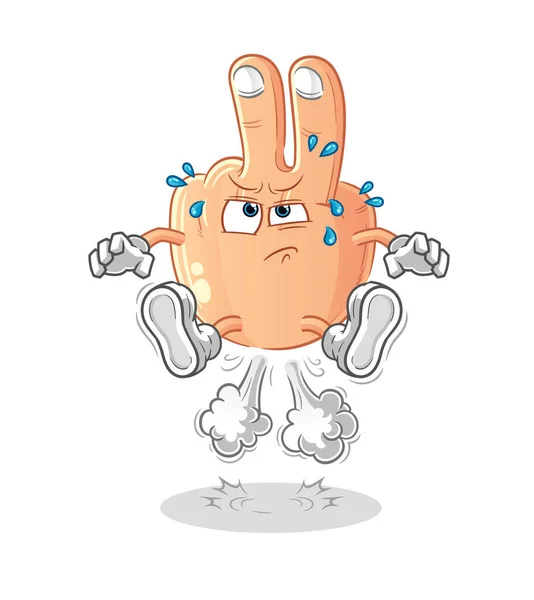 Peace Finger Head Cartoon Fart Jumping Illustration Character Vector — Stockvector