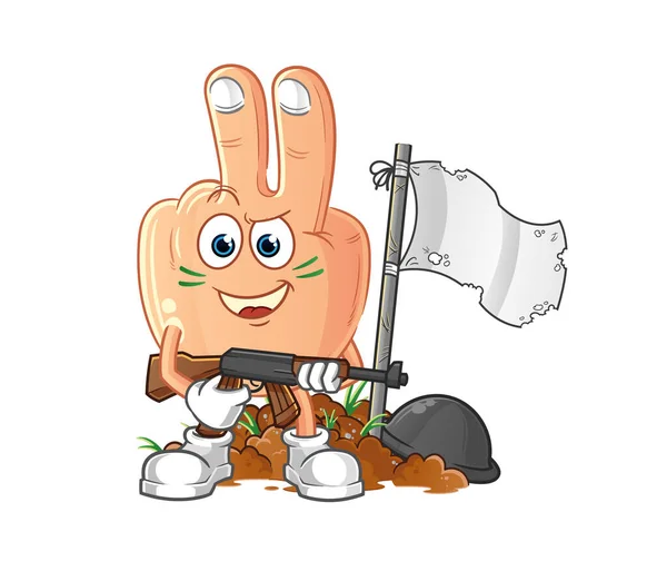 Peace Finger Head Cartoon Army Character Cartoon Mascot Vector — Stock Vector