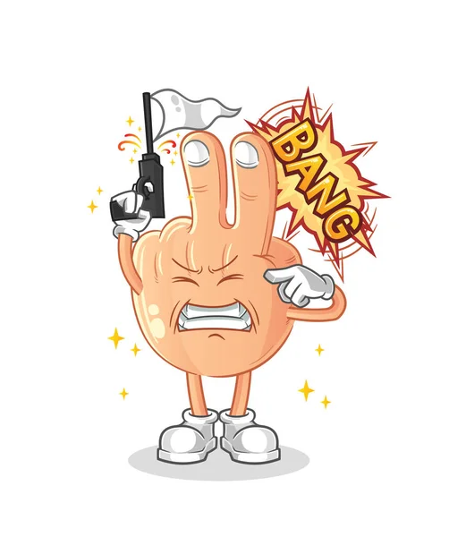 Peace Finger Head Cartoon Warning Shot Mascot Cartoon Vector — Stockvector