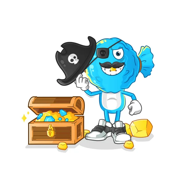 Candy Head Cartoon Pirate Treasure Mascot Cartoon Vector — Stockový vektor
