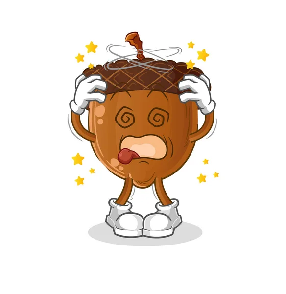 Acorn Head Cartoon Dizzy Mascot Cartoon Vector — Stok Vektör
