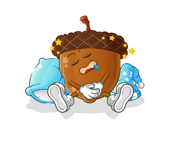 Acorn Head Cartoon Sleeping Character Cartoon Mascot Vector — ストックベクタ