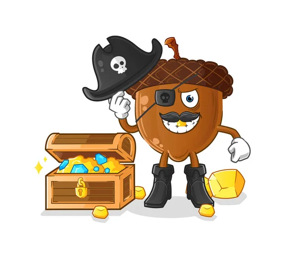 Acorn Head Cartoon Pirate Treasure Mascot Cartoon Vector — Vettoriale Stock