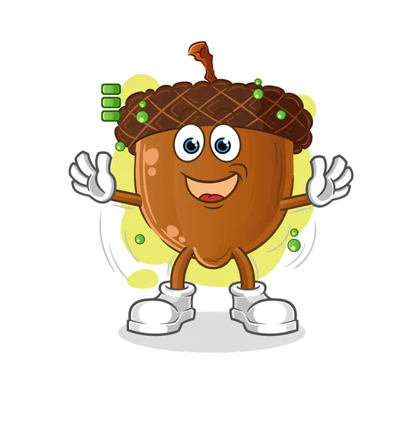 Acorn Head Cartoon Full Battery Character Cartoon Mascot Vector — Vector de stock