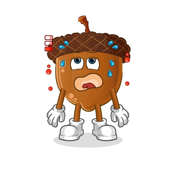 Acorn Head Cartoon Low Battery Mascot Cartoon Vector — Stok Vektör